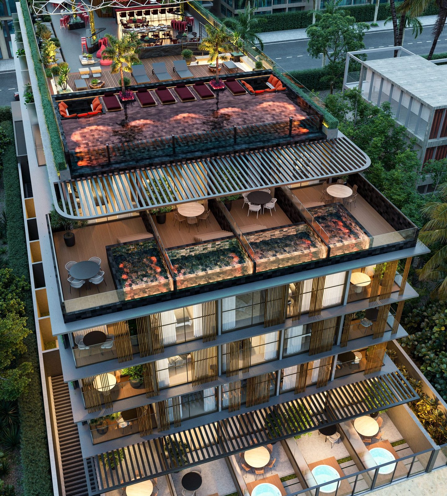 Rooftop pool at night — Alta Garden Housi